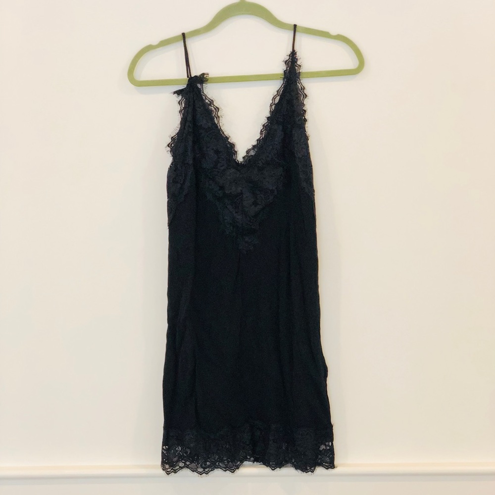Black lace slip dress